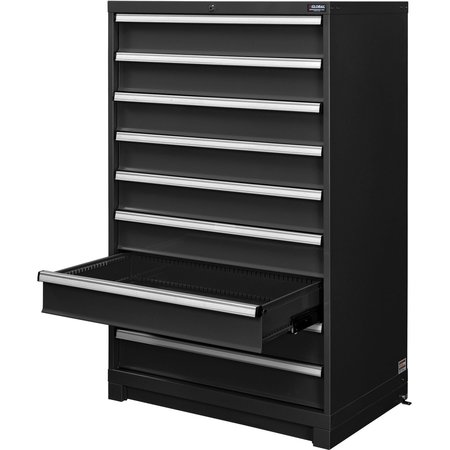 GLOBAL INDUSTRIAL Modular 9 Drawer Cabinet with Lock, w/o Dividers, 36Wx24Dx57H, Black 298450BK